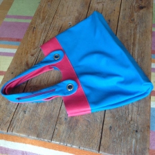 Pink and Blue leather bag back